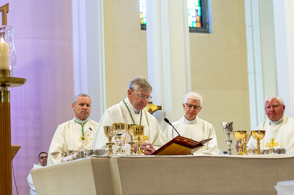 Bishop John. Buckley prays part of the Eucharistic Prayer.Pic: Brian Lougheed