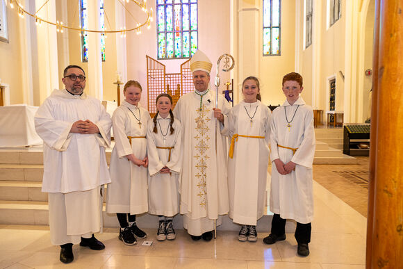 Among the altar servers at the Chrism Mass were servers from Barryroe Parish. They are seen here with Bishop Fintan Gavin and Fr. Fergus Ryan OP CC who was Master of Ceremonies.Pic: Brian Lougheed
